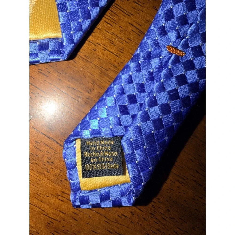 Donald J Trump Necktie Mens OS Blue New Silk Tahitian Pearl Natte Checkered